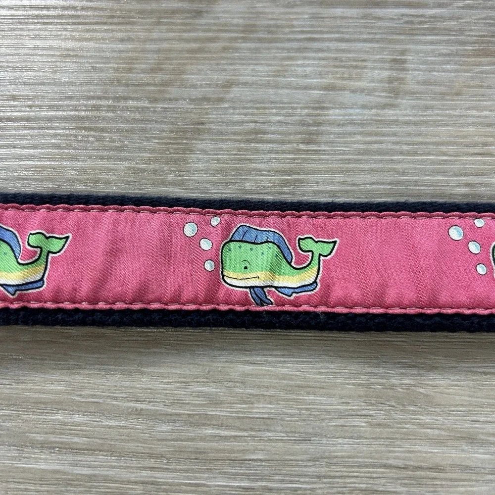 Vineyard Vines Whale Belt Men's Size 28 Pink/ Navy Blue Solid Brass Buckle